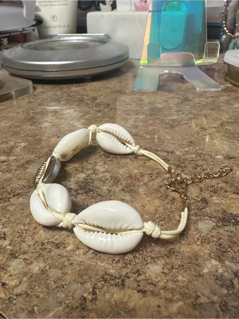 Gold and Cream Cowrie Shell Bracelet